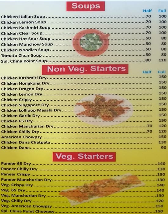 China on sale point menu