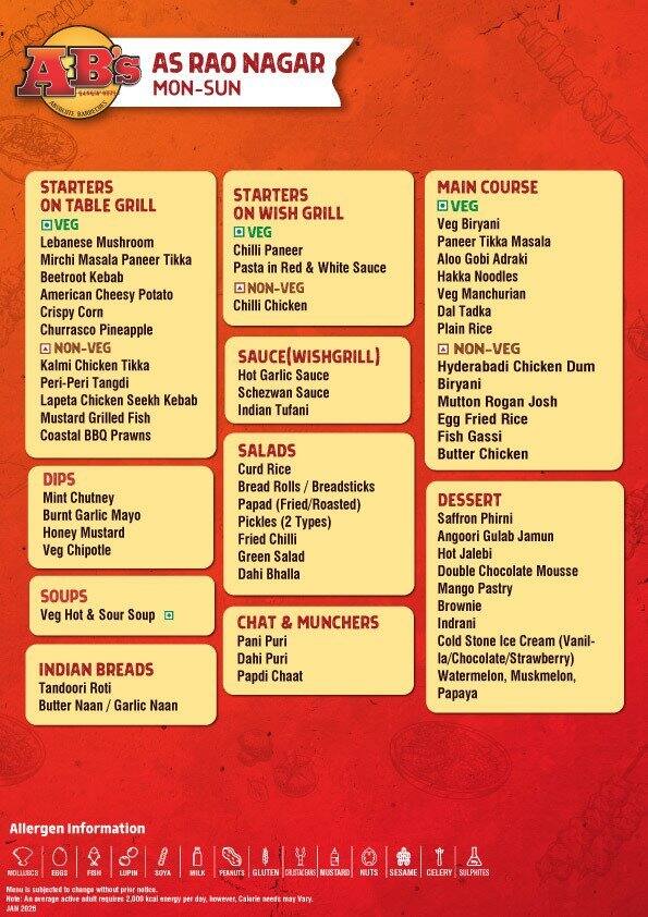 Menu of AB's - Absolute Barbecues, ECIL, Secunderabad