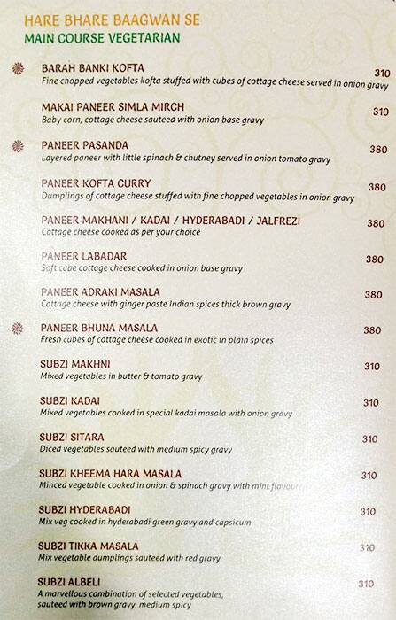 Sai Palace Hotel & Gardens menu