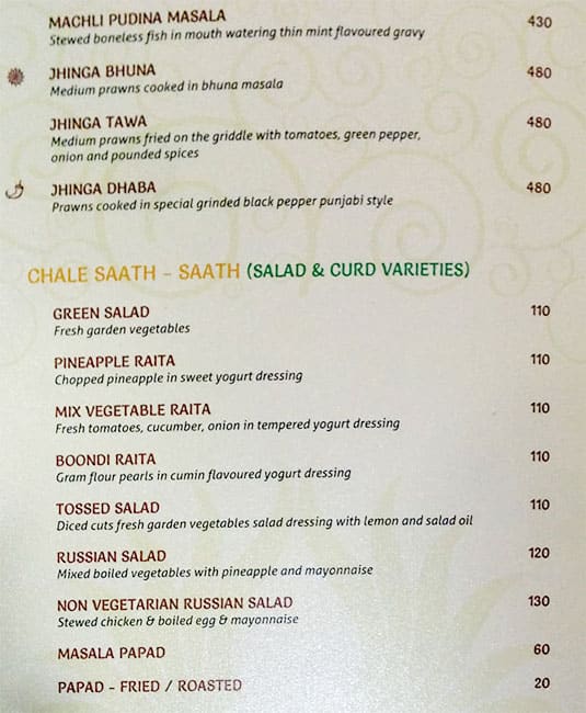 Sai Palace Hotel & Gardens menu