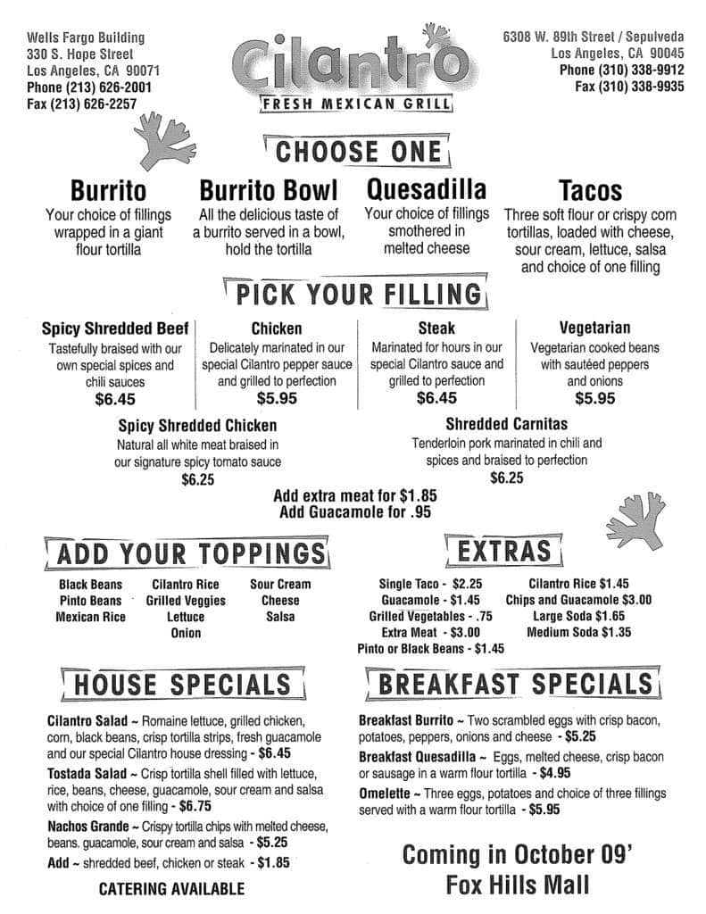 Cilantro Fresh Mexican Grill Menu - Urbanspoon/Zomato