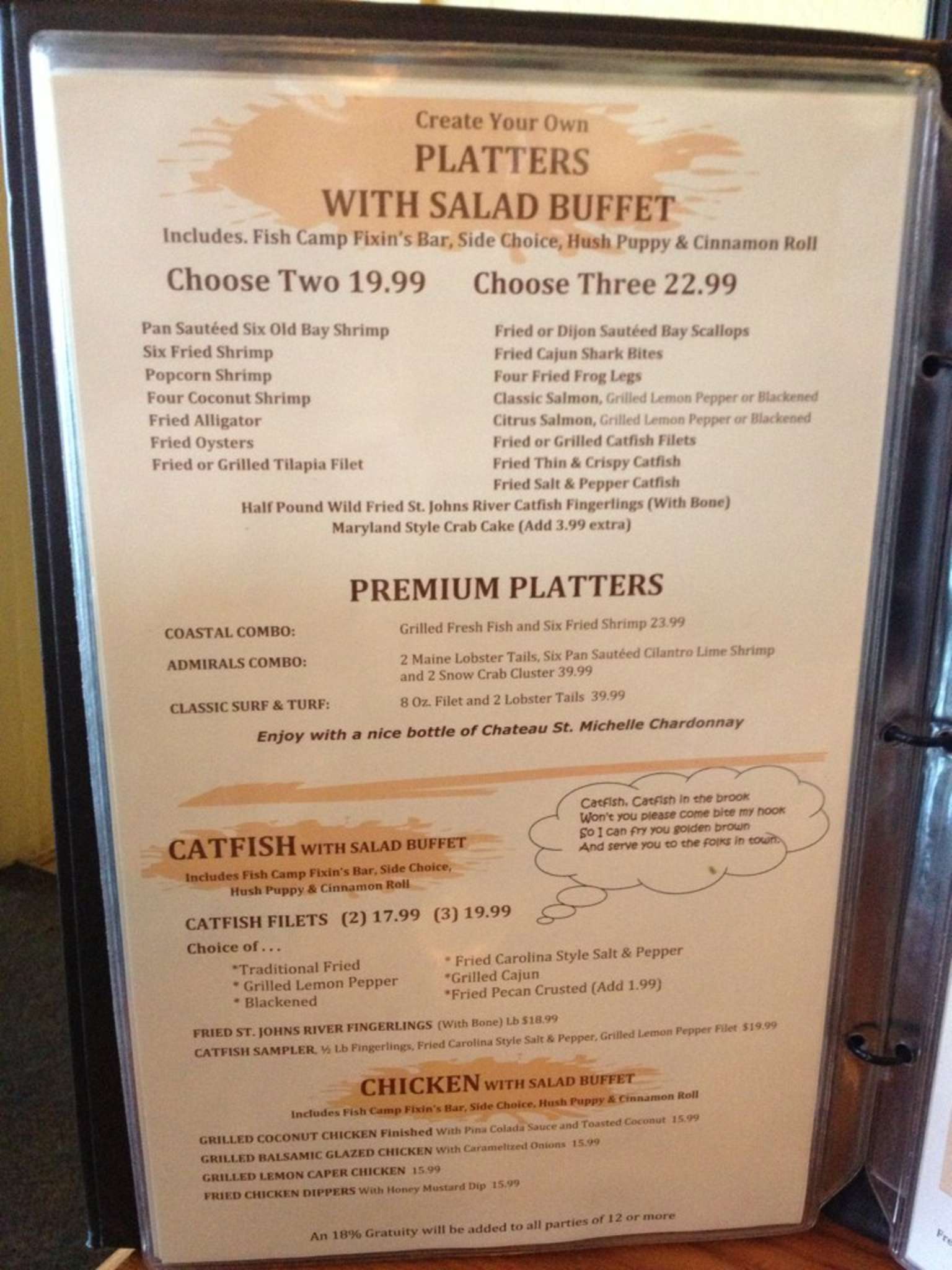 Menu at Aunt Catfish's On the River restaurant, Port Orange
