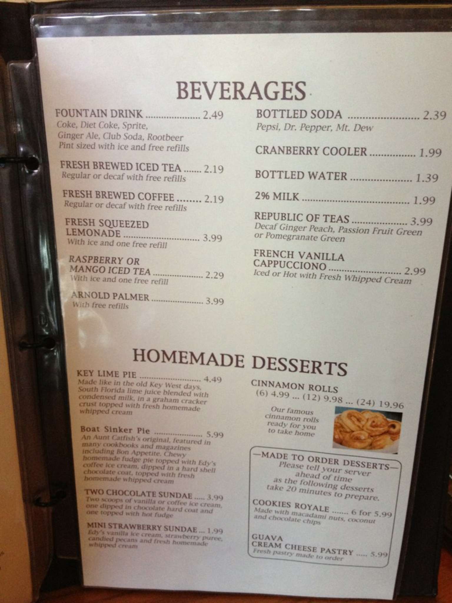 Menu at Aunt Catfish's On the River restaurant, Port Orange