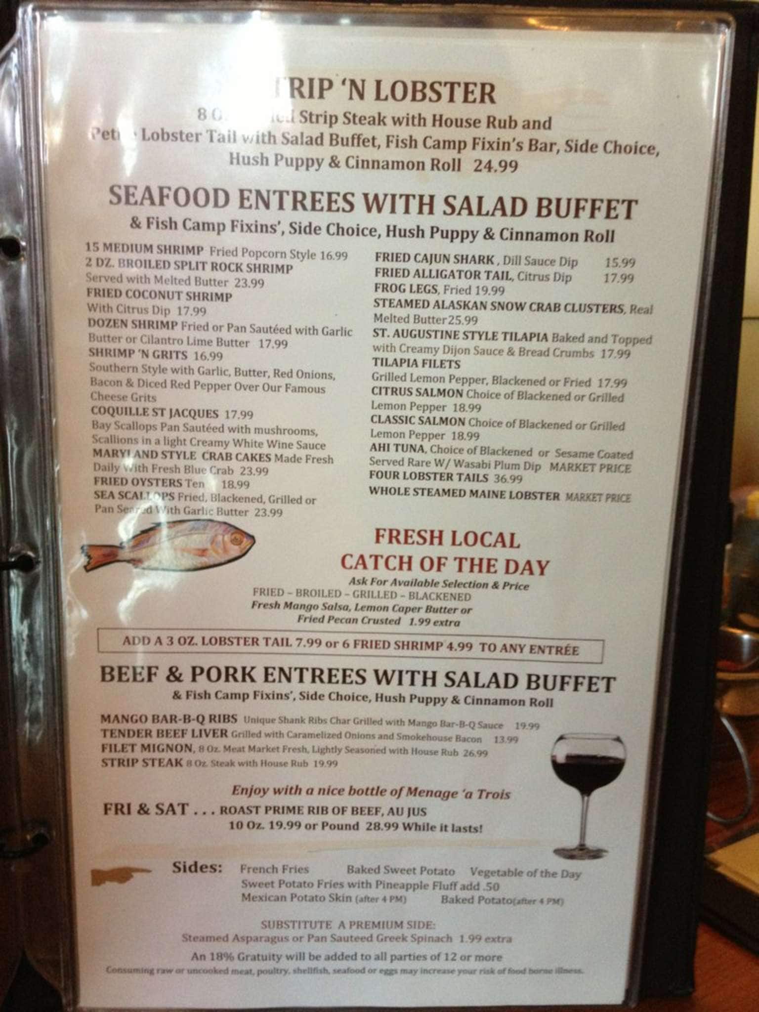 Menu at Aunt Catfish's On the River restaurant, Port Orange