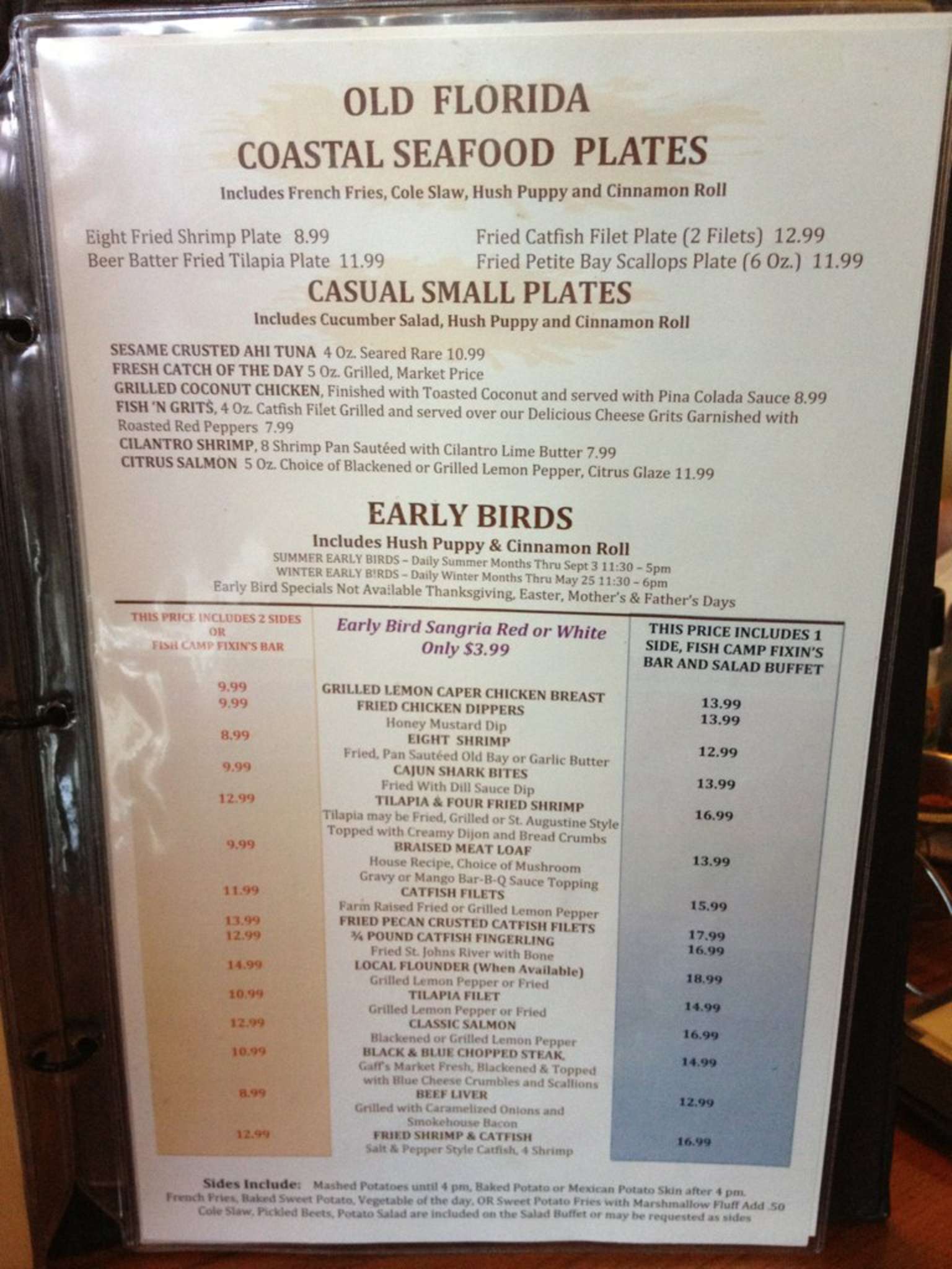 Menu at Aunt Catfish's On the River restaurant, Port Orange