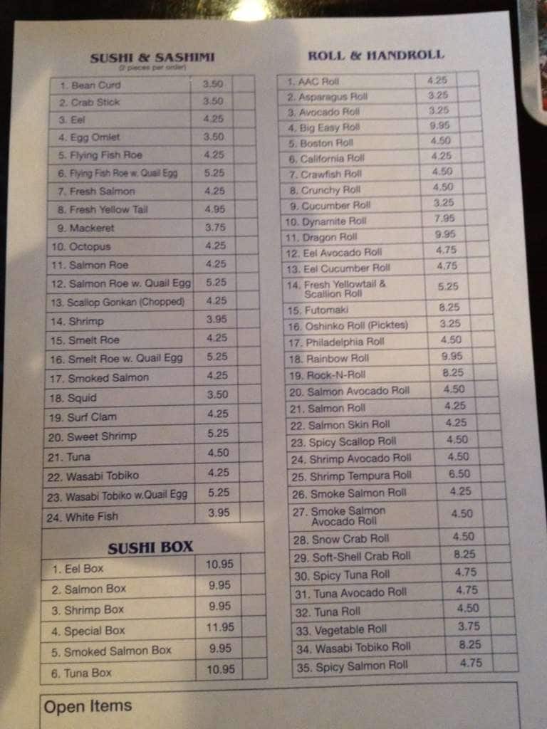 Sake Cafe Menü, Sake Cafe, Laurel, Hattiesburg için Menü Urbanspoon