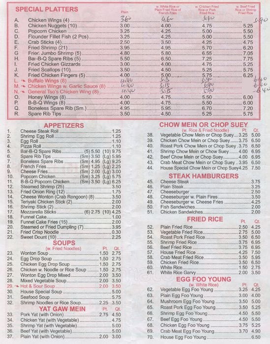Sony Chinese & American Food меню