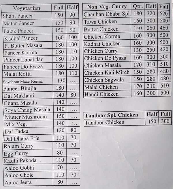 Chauhan Dhaba & Restaurant menu