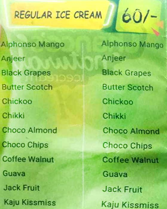 Menu of Thanco's Natural Icecream, Kamothe, Navi Mumbai