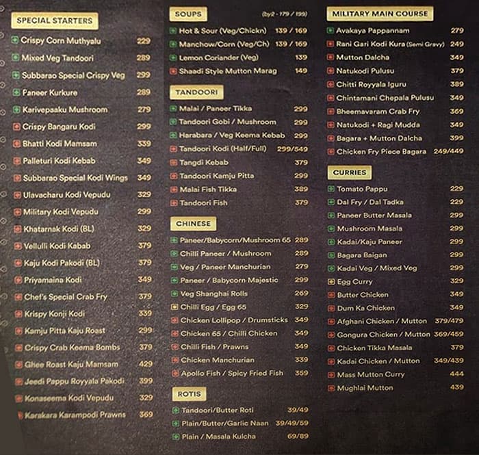 durgabhavani military hotel hyderabad menu