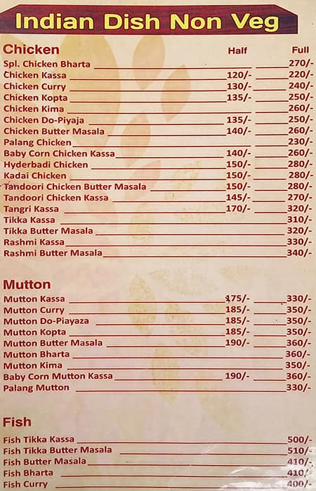Bhajohari Ranna menu