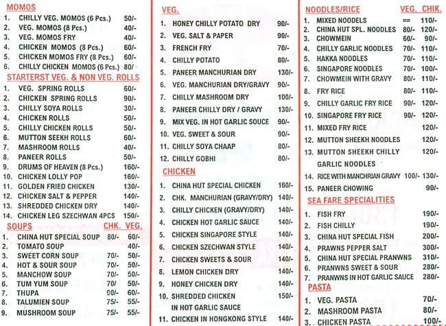 China Hut Menu, Menu for China Hut, Jangpura, New Delhi - Zomato