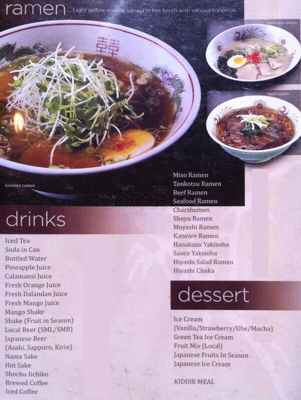 Menu at Hanakazu Japanese Restaurant, Parañaque, 5139 N Bridgeway