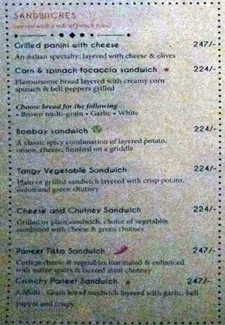 The Gallery Cafe menu