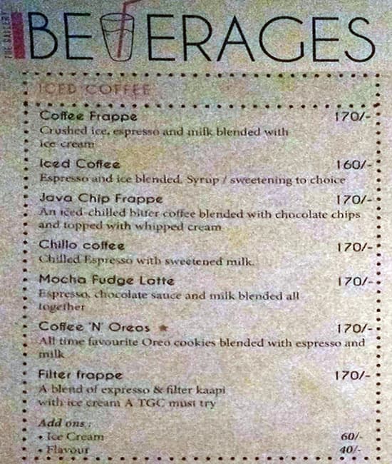 The Gallery Cafe menu