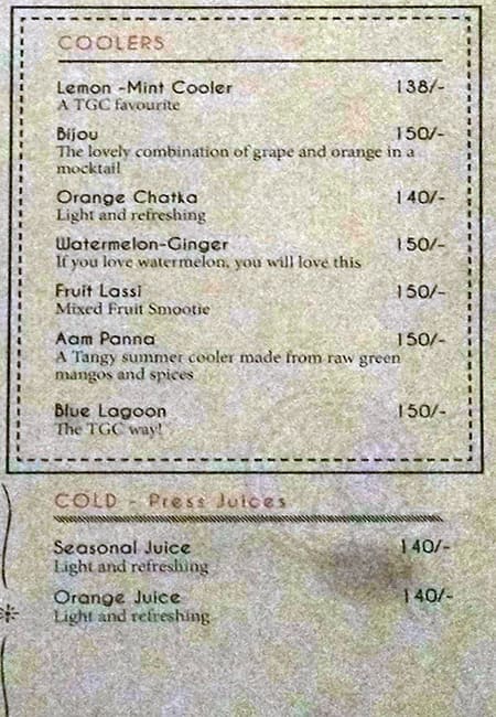 The Gallery Cafe menu