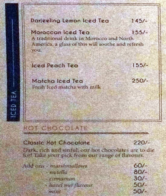 The Gallery Cafe menu