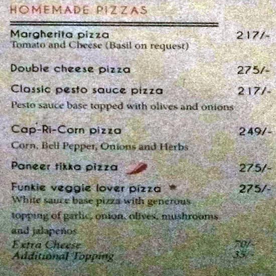 The Gallery Cafe menu