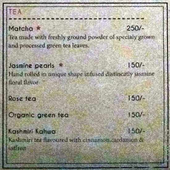 The Gallery Cafe menu