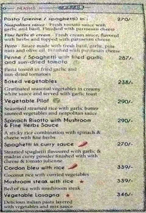 The Gallery Cafe menu