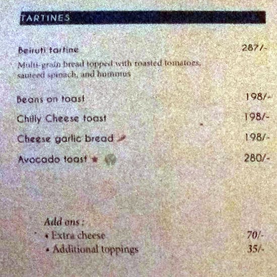 The Gallery Cafe menu