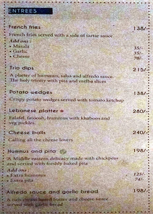 The Gallery Cafe menu