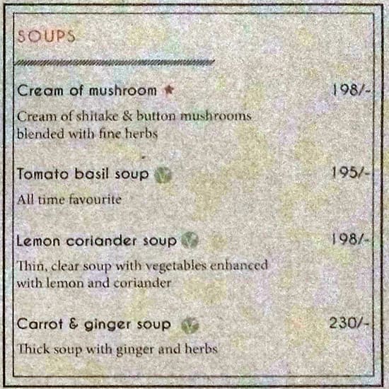 The Gallery Cafe menu