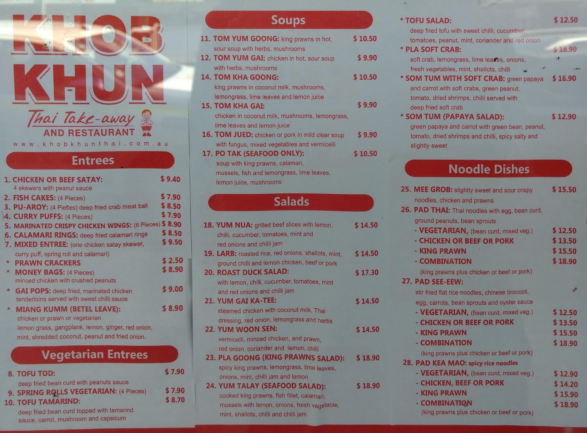 Menu at Khob Khun restaurant, Lindfield