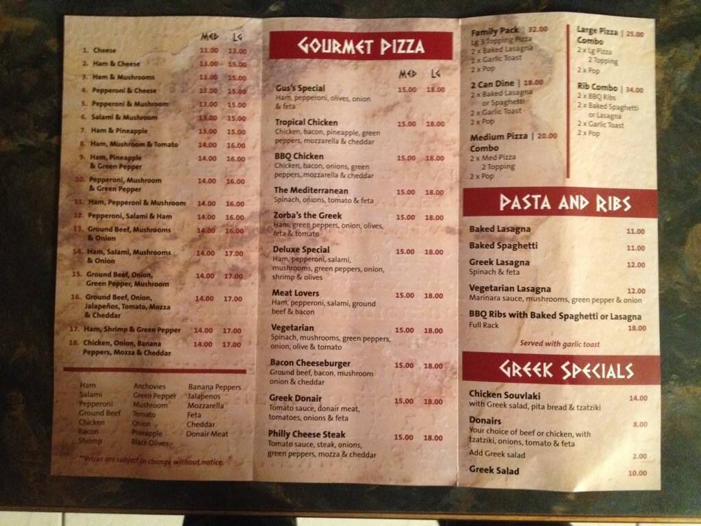 Zorba's Pizza and Pasta House Menu Urbanspoon/Zomato