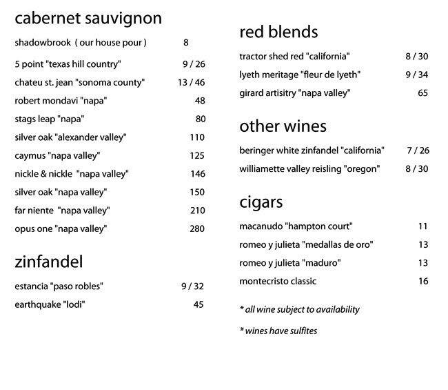 Carta de The West End Restaurant & Sandbar, Galveston