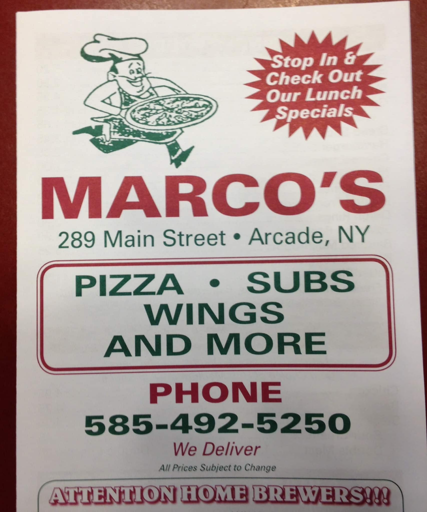 Menu at Marco's Pizza & Subs pizzeria, Arcade