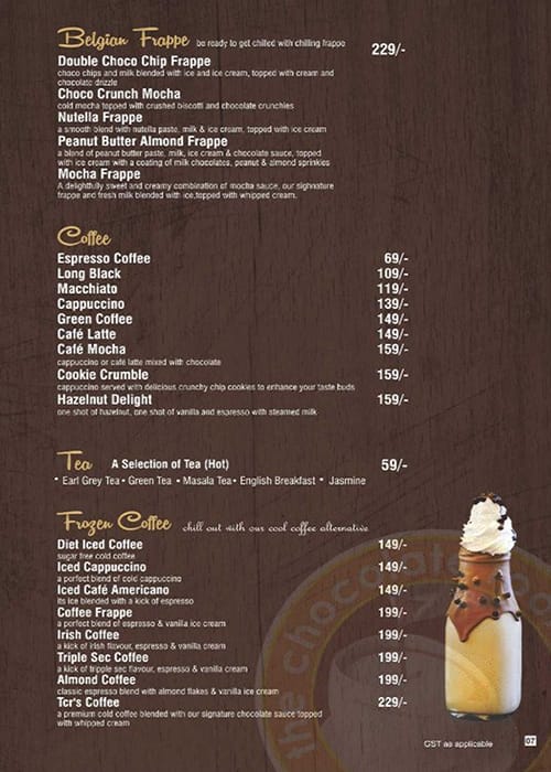 Menu at The Chocolate Room, Ranchi, In Food court