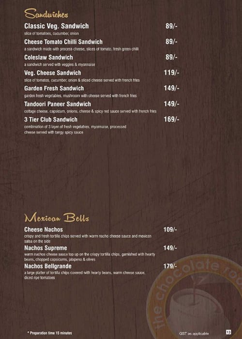 Menu at The Chocolate Room, Ranchi, In Food court