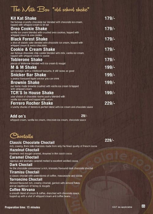 Menu at The Chocolate Room, Ranchi, In Food court