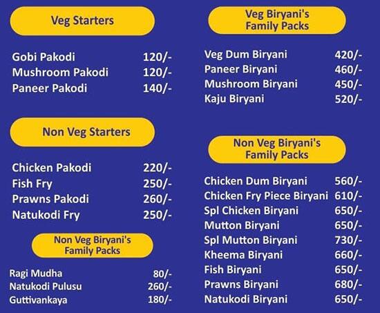 Menu of Madhuram Biryani's, Suraram, Hyderabad