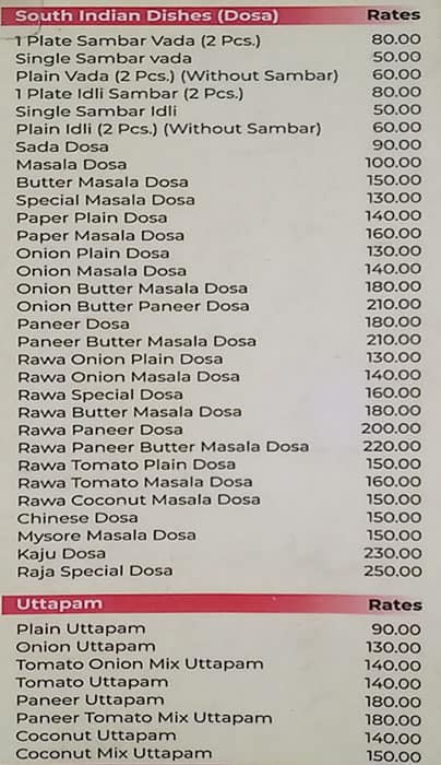 Raja Snacks Bar menu