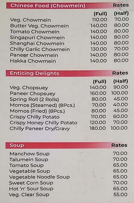 Raja Snacks Bar menu