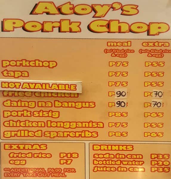 Atoy's Pork Chop Menu, Menu for Atoy's Pork Chop, Talon, Las Piñas City