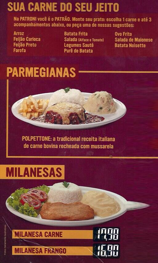PATRONI VIAPARQUE cardápio