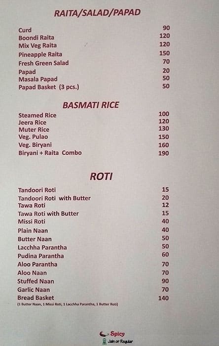 Jaipur Pride Restaurant menu
