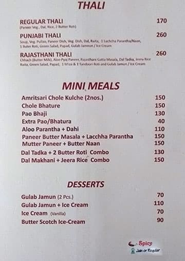 Jaipur Pride Restaurant menu