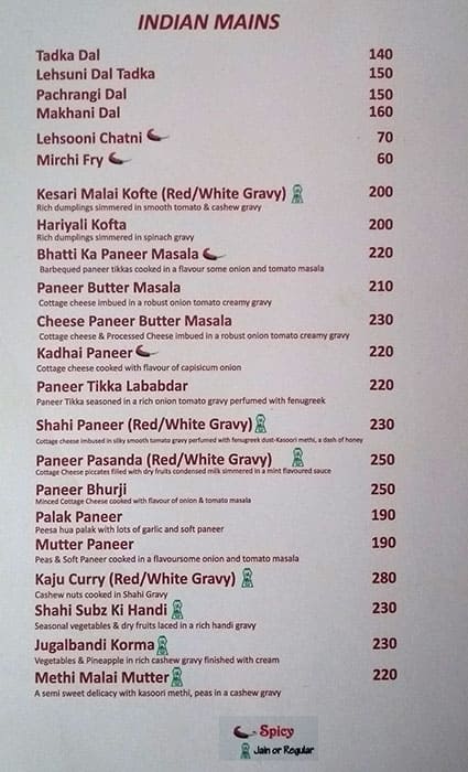 Jaipur Pride Restaurant menu