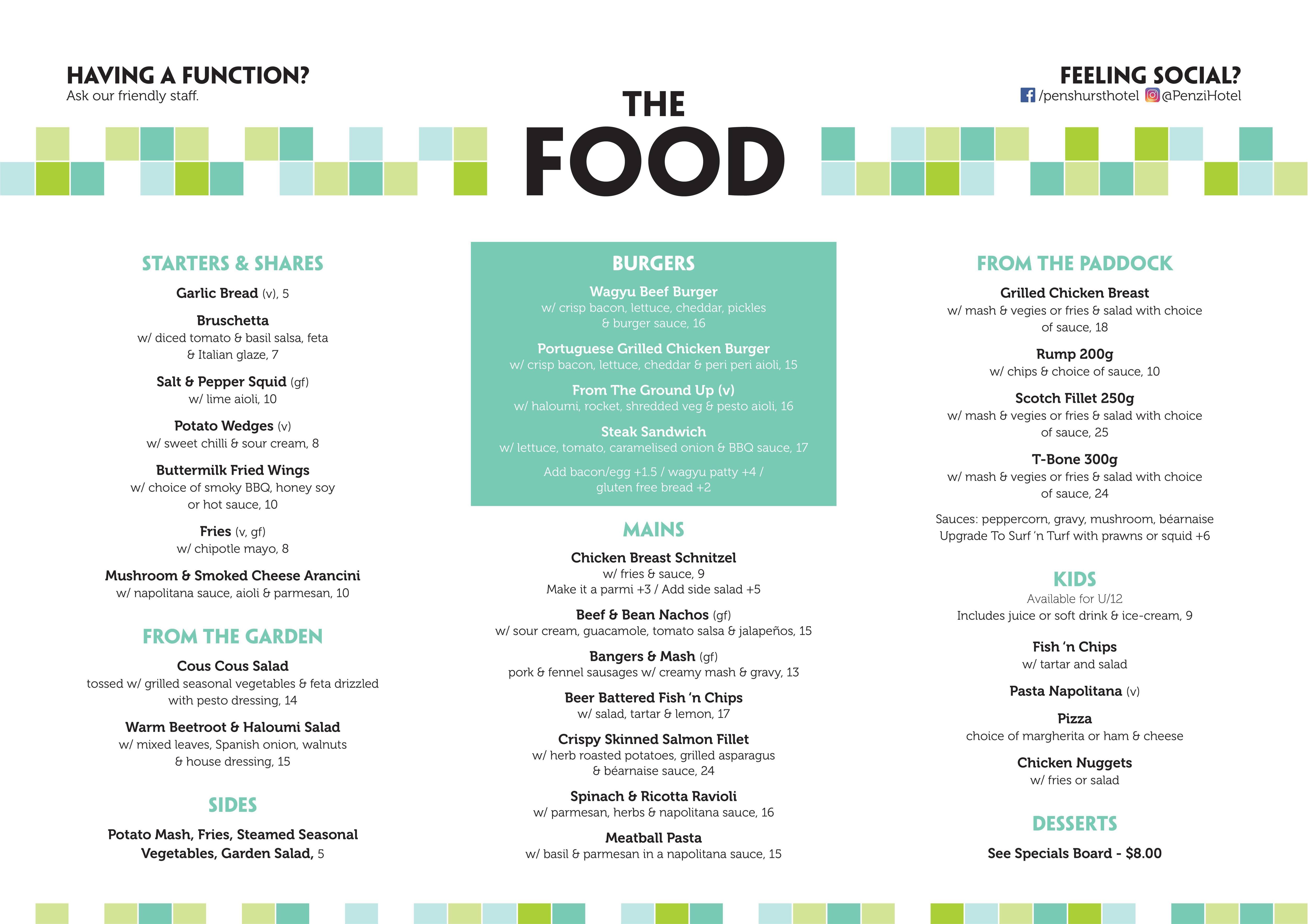 Penshurst Hotel Menu, Menu for Penshurst Hotel, Penshurst, Sydney