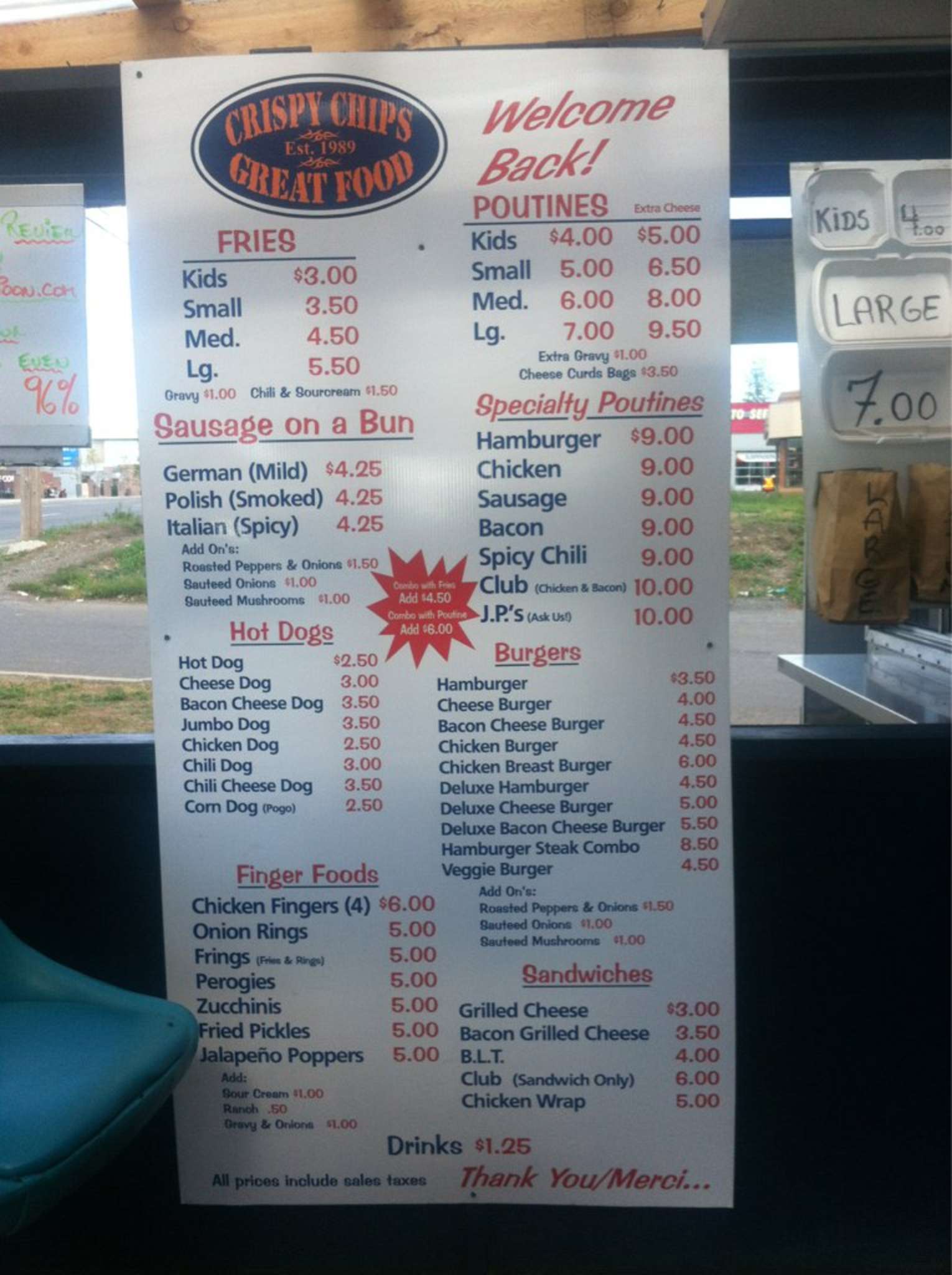 JP's Crispy Chips Menu, Menu for JP's Crispy Chips, Nepean, Ottawa