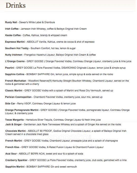 Menu at Dino’s Steak and Claw House steakhouse, Grapevine