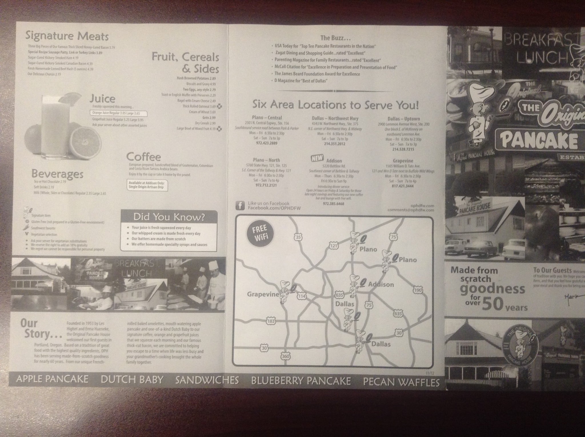 Menu at The Original Pancake House restaurant, Edina, W 70th St