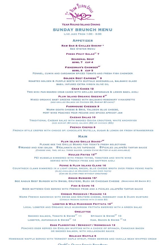 Plum Island Grille Menu, Menu for Plum Island Grille, Newbury, Newbury