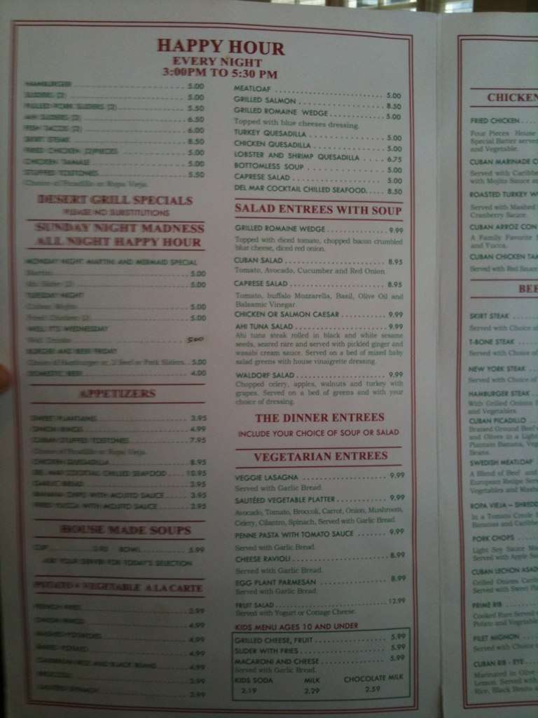 Rick's Desert Grill Menu, Menu for Rick's Desert Grill, Palm Springs