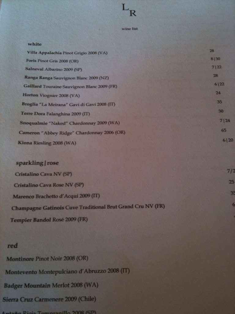 Carta de Local Roots Restaurant
