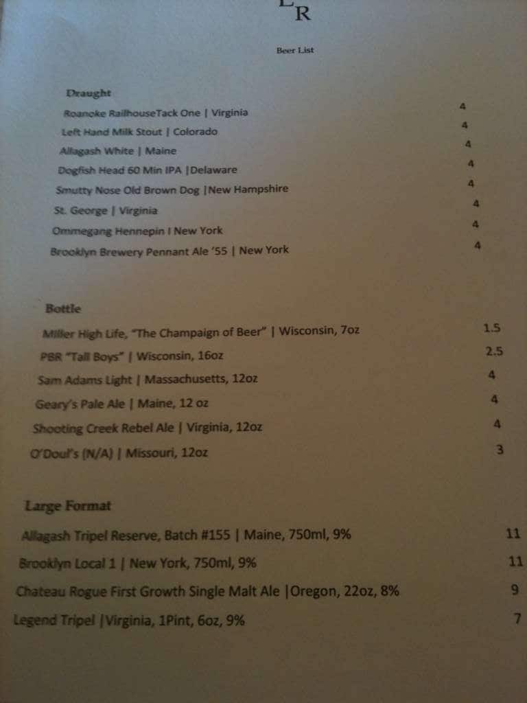 Carta de Local Roots Restaurant
